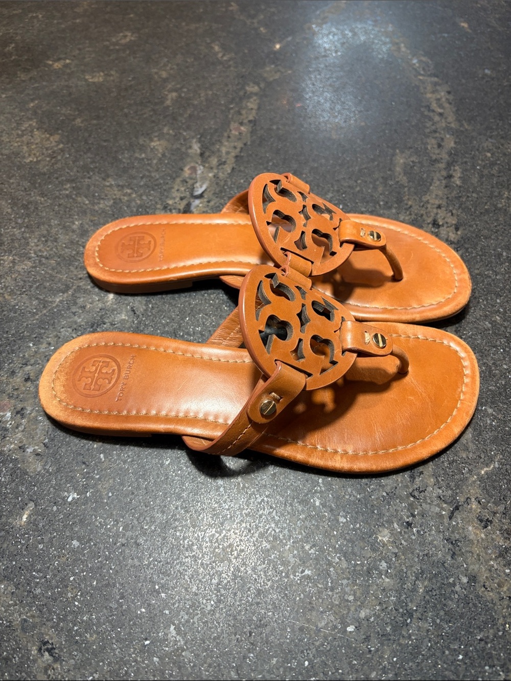 Tory Burch Miller Vintage Vachetta Leather Logo Sandals - Picture 3 of 7